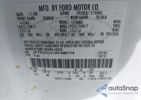 2010 Ford F150 Super Cab z USA, uszkodzony, nr VIN 1FTFX1CV1AFA86114